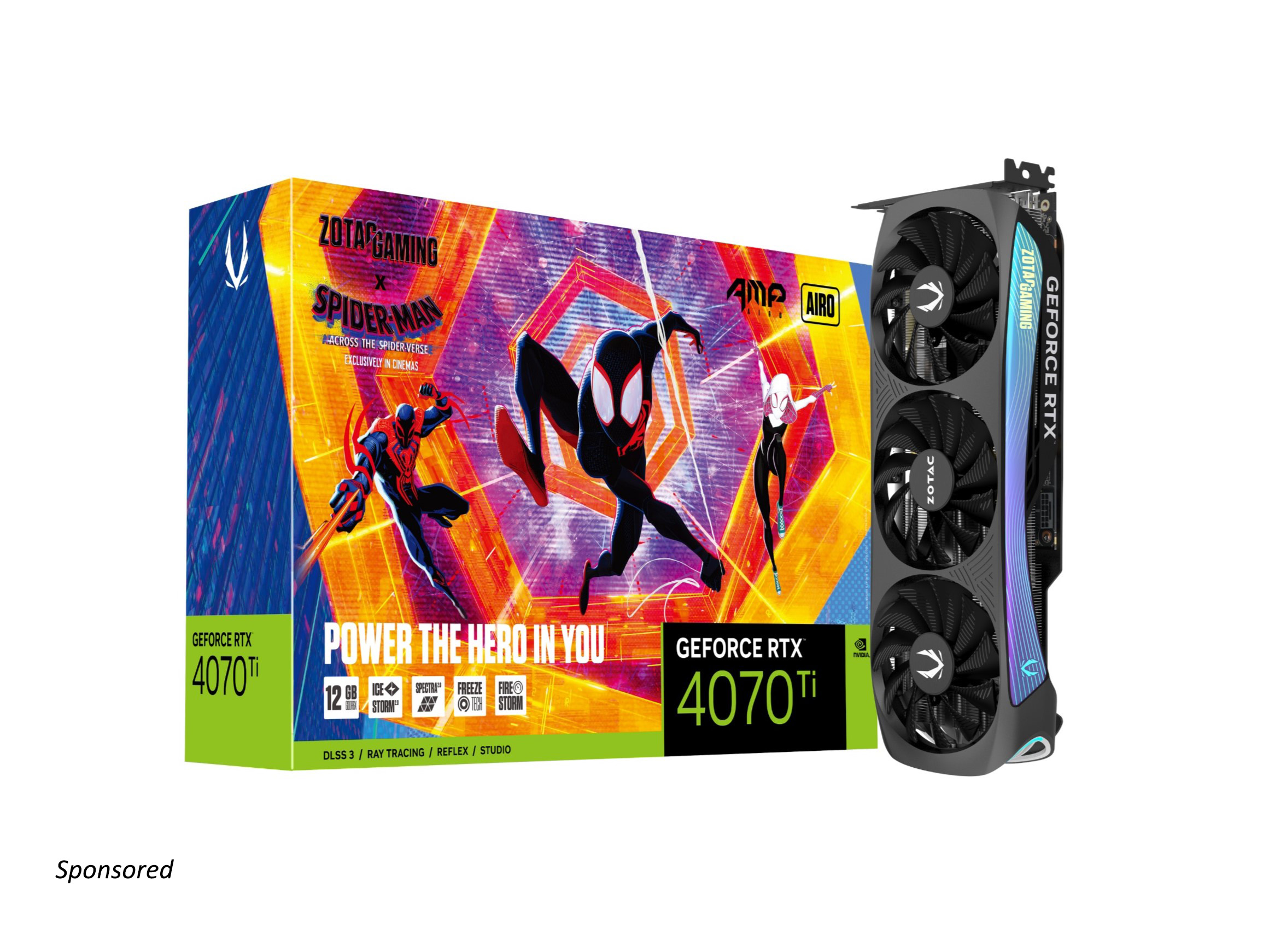 ZOTAC GAMING GeForce RTX 4070 Ti AMP AIRO Spider-Man en la GPU Spider-Verse