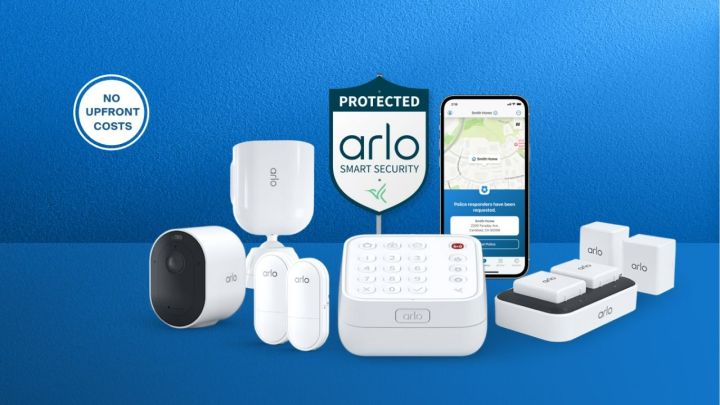 Le package Arlo Total Security sur fond bleu.