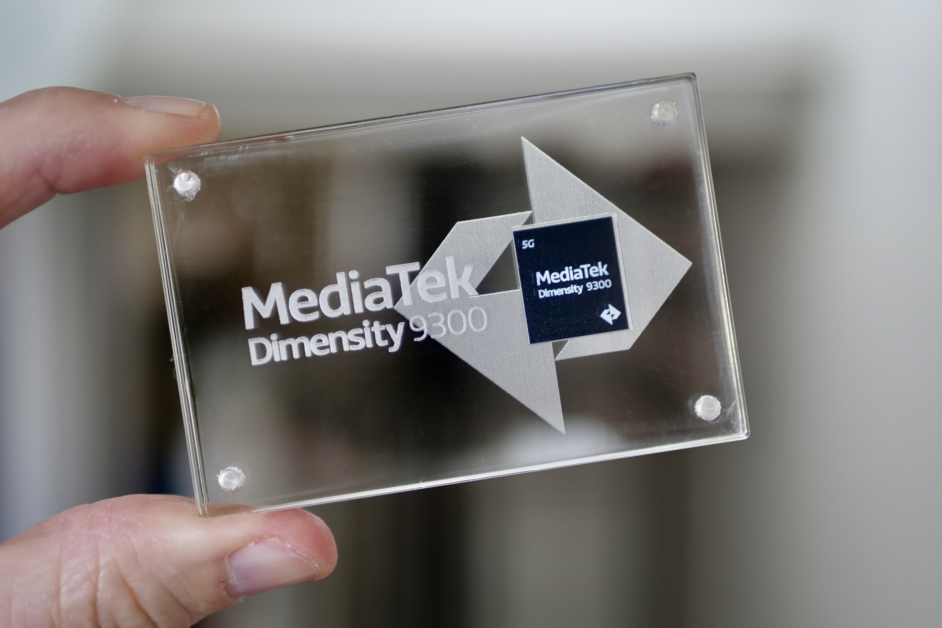 The MediaTek Dimensity 9300 processor in a case.