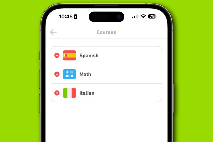 Приложение Duolingo показывает, как удалить курс/язык.