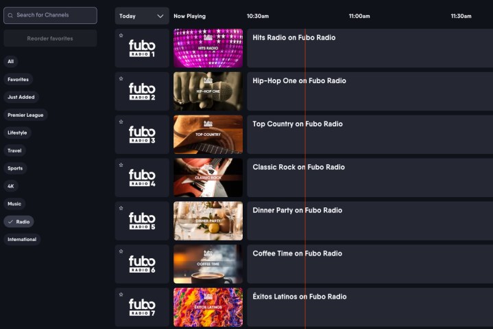 The electronic program guide for Fubo Radio