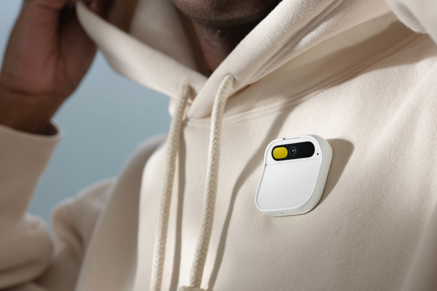 A person wearing the Humane AI Pin.