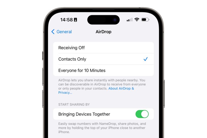 iPhone showing AirDrop settings. 