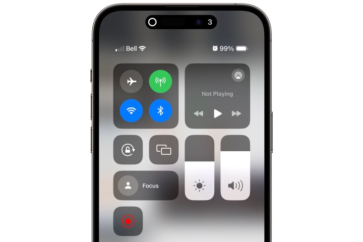 iPhone showing Control Center.