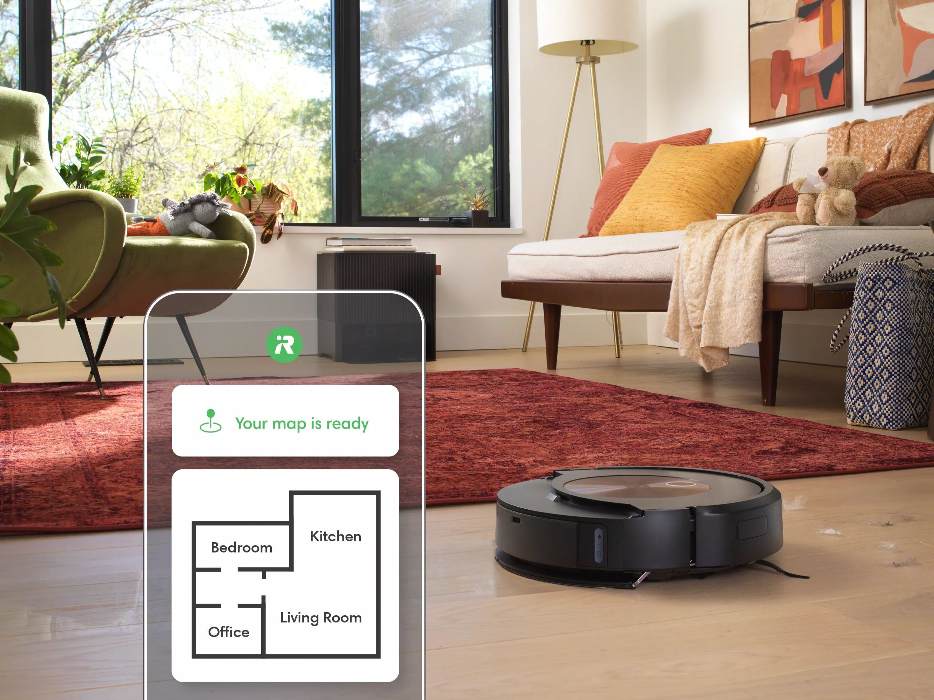 iRobot Roomba Combo j9+ with Home app in foreground