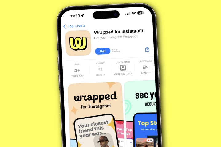 Rendu de l'application Wrapped for Instagram sur un iPhone.
