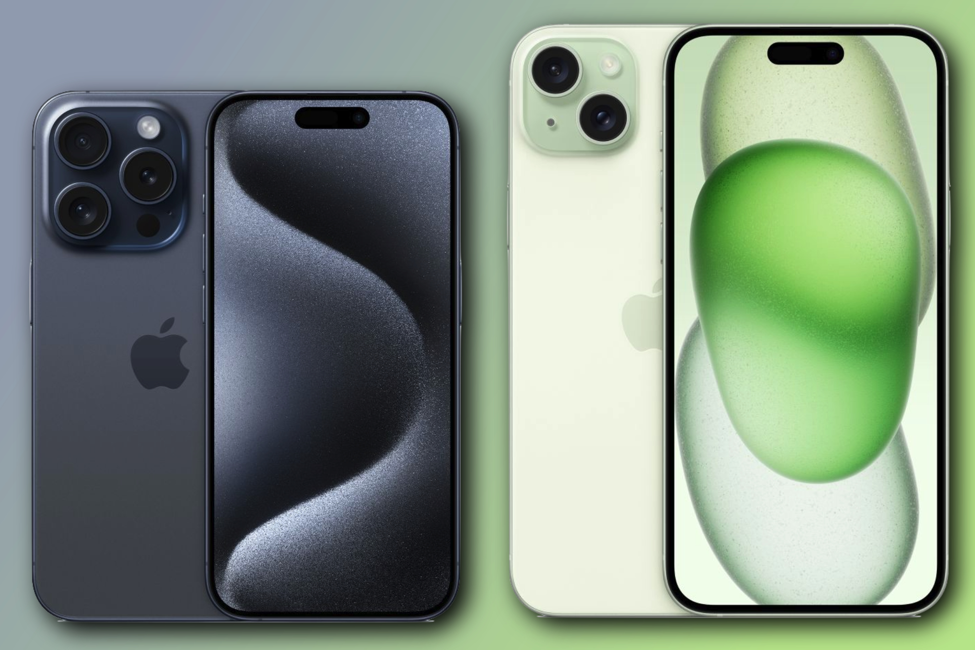 Renders of the iPhone 15 Pro and iPhone 15 Plus next to each other.