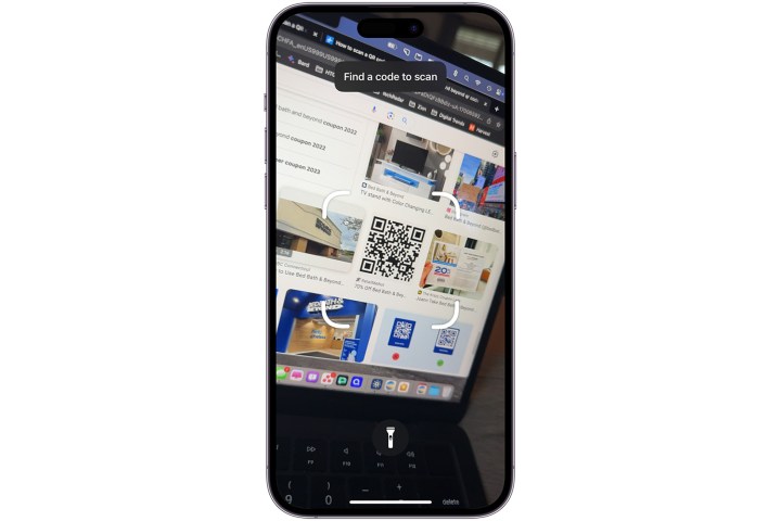 Screenshot showing the iPhone Camera app zeroing in on a QR code.