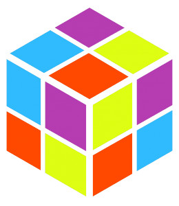 A colored cube logo.
