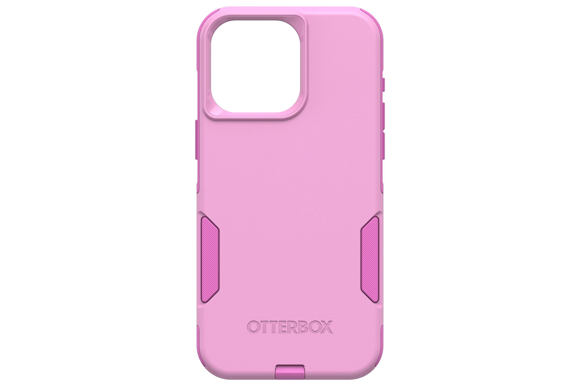 A pink Otterbox Commuter iPhone 15 Pro Max case.