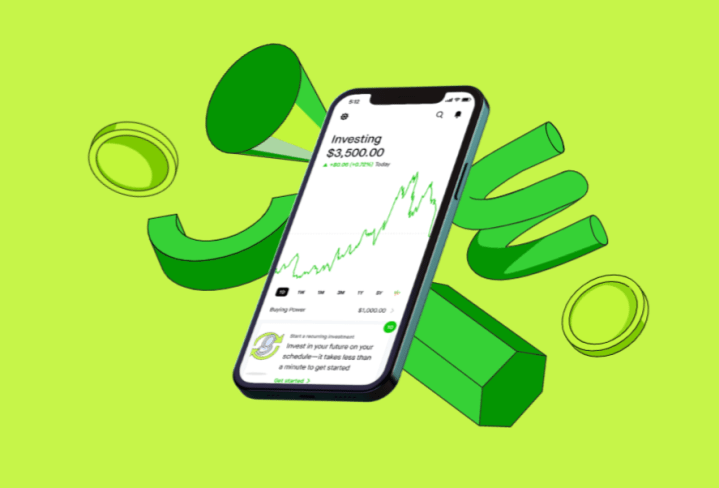 Robinhood app investing home page.