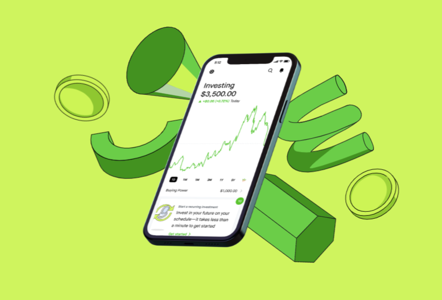 Robinhood app investing home page.