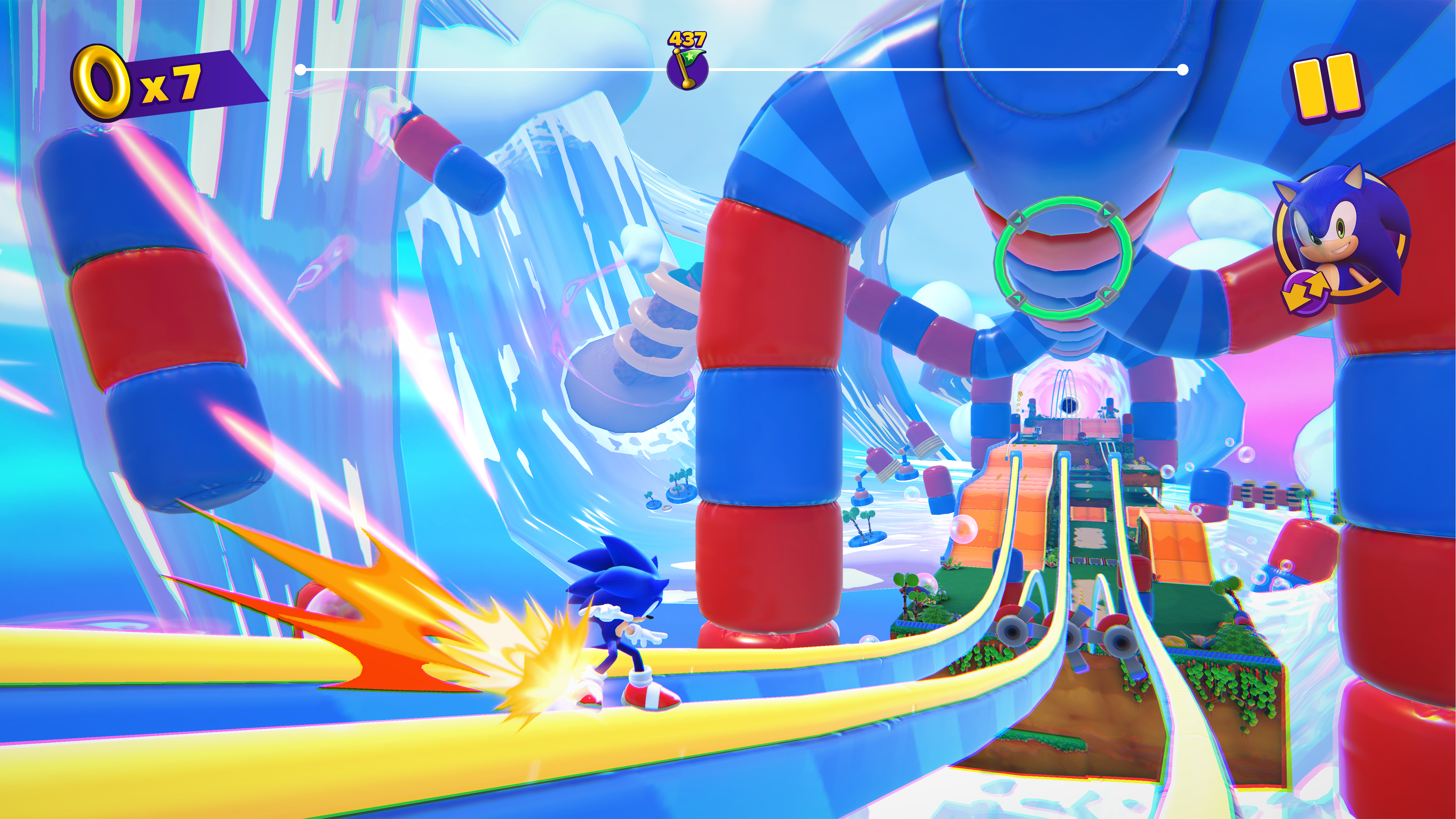 Sonic grinds on a rail in Sonic Dream Team.