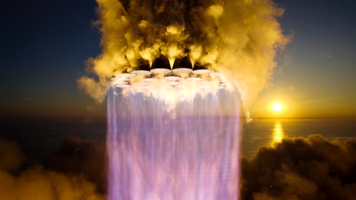 El cohete Starship de SpaceX saliendo de la plataforma de lanzamiento el sábado.