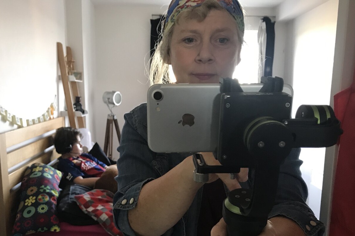 BAFTA winner Victoria Mappleback recording film on a phone.