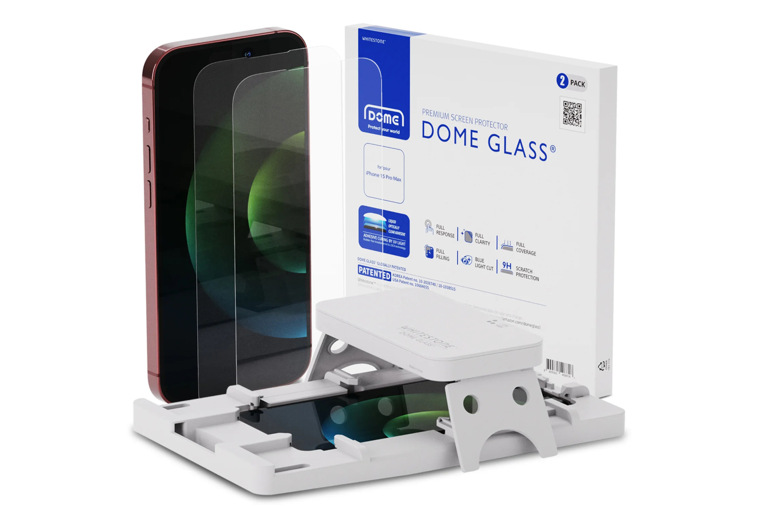 The Whitestone Dome Glass screen protector on a blank background.