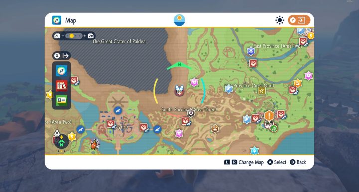 Una mappa di Paldea in Pokémon Scarlet e Violet.