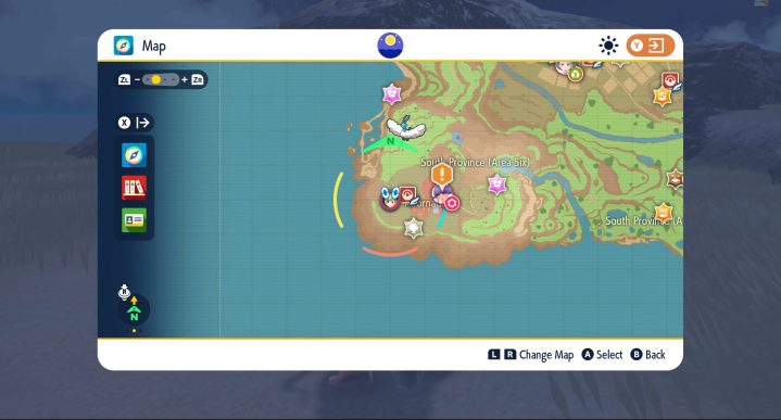 Una mappa di Paldea in Pokémon Scarlet e Violet The Indigo Disk.