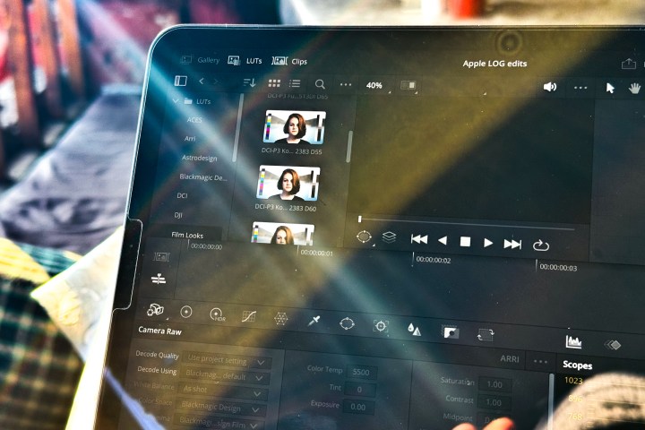 LUT nell'app DaVince Resolve per l'editing video.