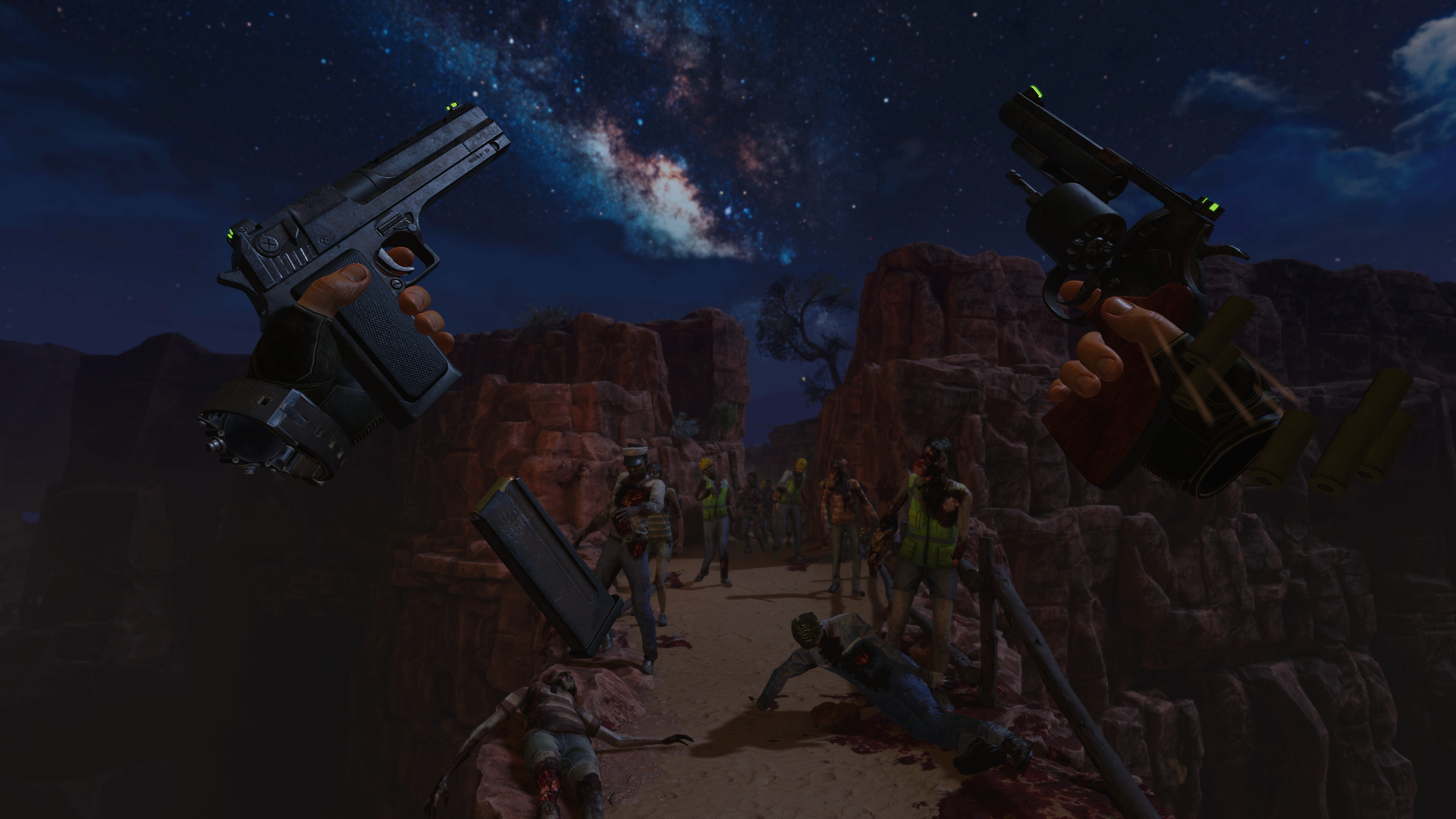 The player reloads two pistols in Arizona Sunshine 2.