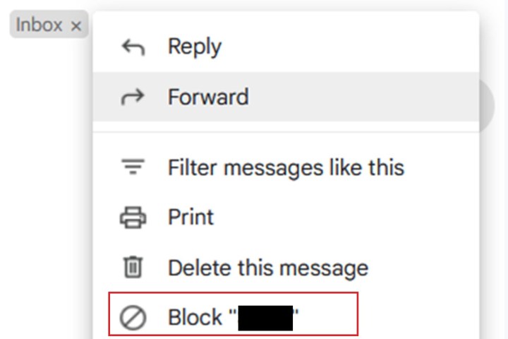 Option de blocage dans Gmail.