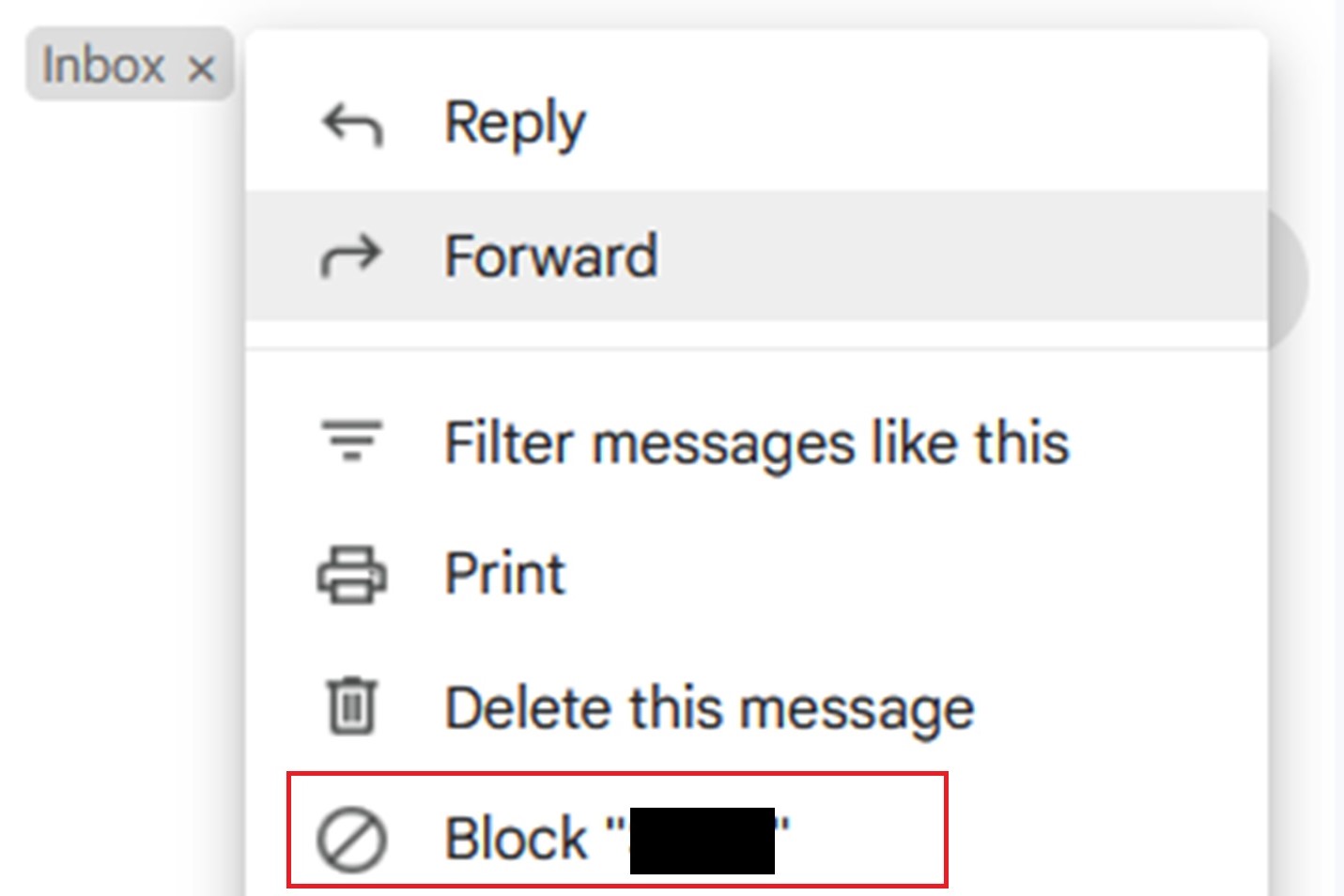 Blocking option in Gmail.