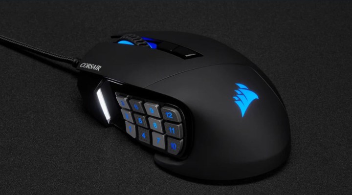 The Corsair Scimitar RGB Elite gamming gaming mouse in black.