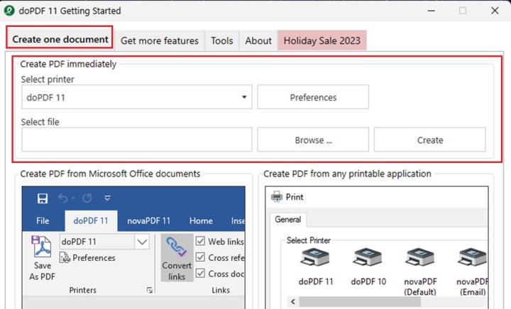 Creating a PDF with doPDF software.