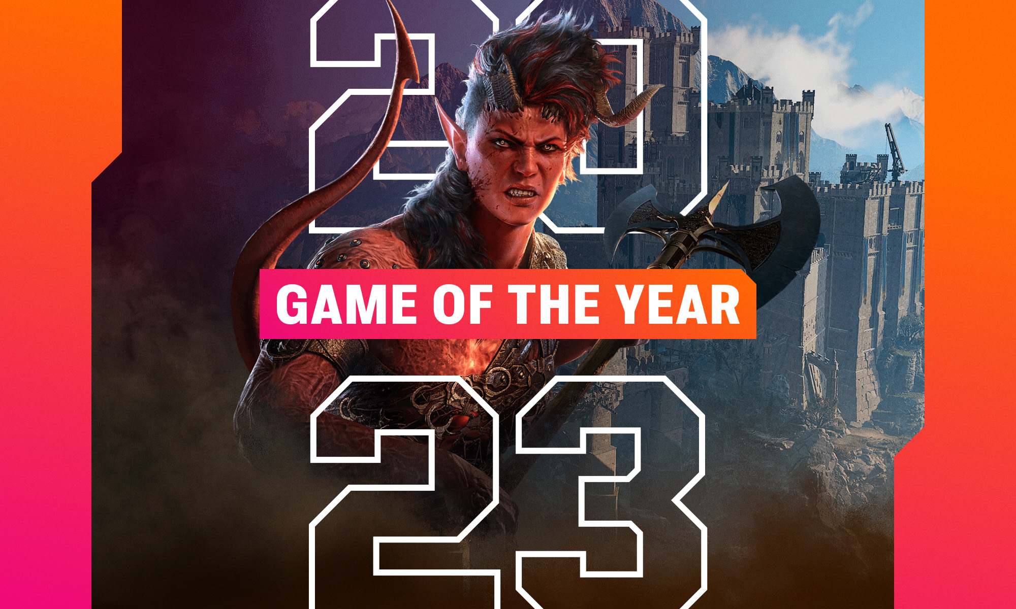 Baldur's Gate 3's Karlach appears on an image that says Game of the Year 2023.