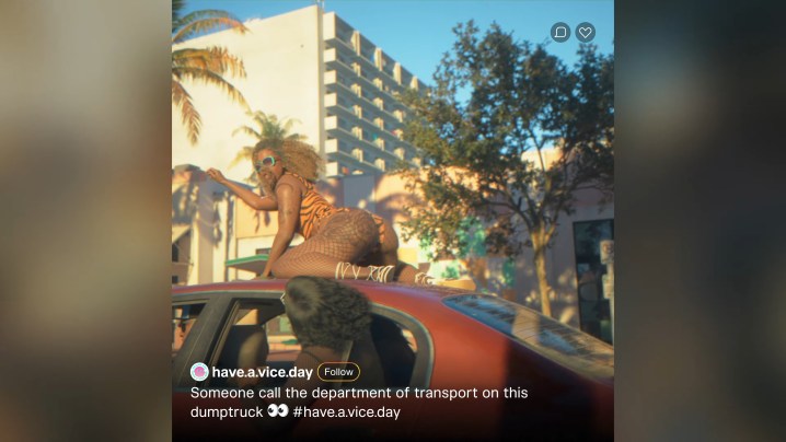 Ein Video einer Frau, die im ersten Trailer zu Grand Theft Auto VI auf dem Dach eines Autos twerkt.