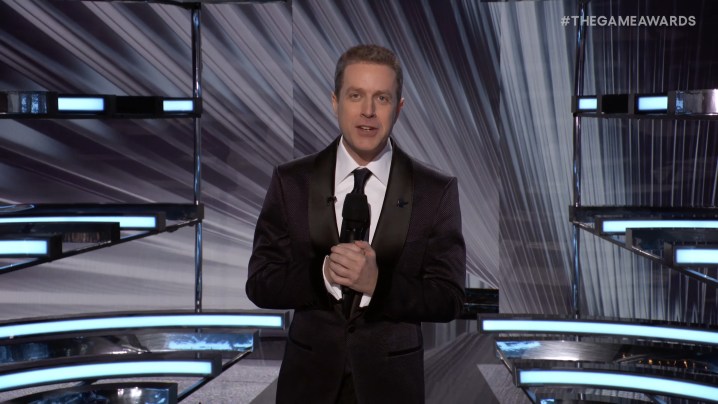Geoff Keighley on stage at The Game Awards 2023.