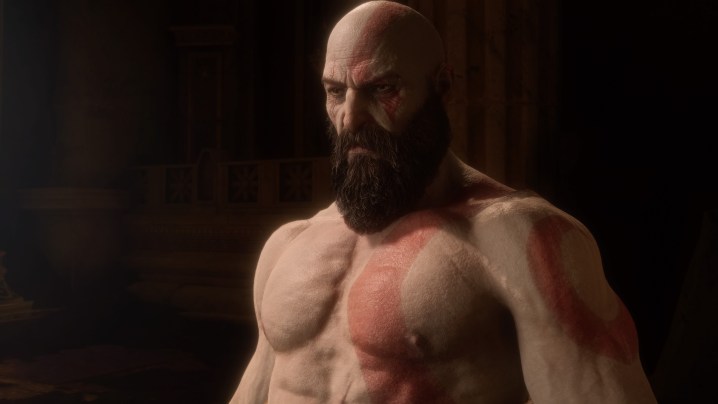 Kratos looks solemnly in God of War Ragnarok Valhalla.