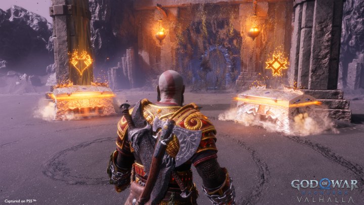 Kratos chooses between two chests in God of War: Ragnarok