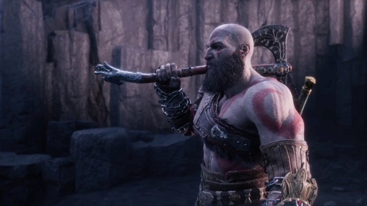 Kratos যুদ্ধের ঈশ্বর Ragnarok Valhalla মধ্যে ভালহাল্লা থেকে একটি কুঠার বহন করে