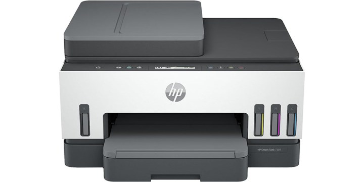 白色背景上的 HP Smart-Tank 7301 无线一体式无墨盒墨水打印机。