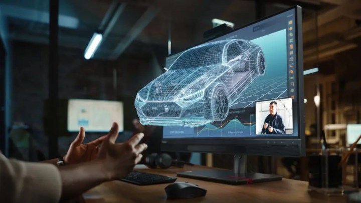 A 3D visual to represent the experience on the Lenovo ThinkVision 27 3D monitor.