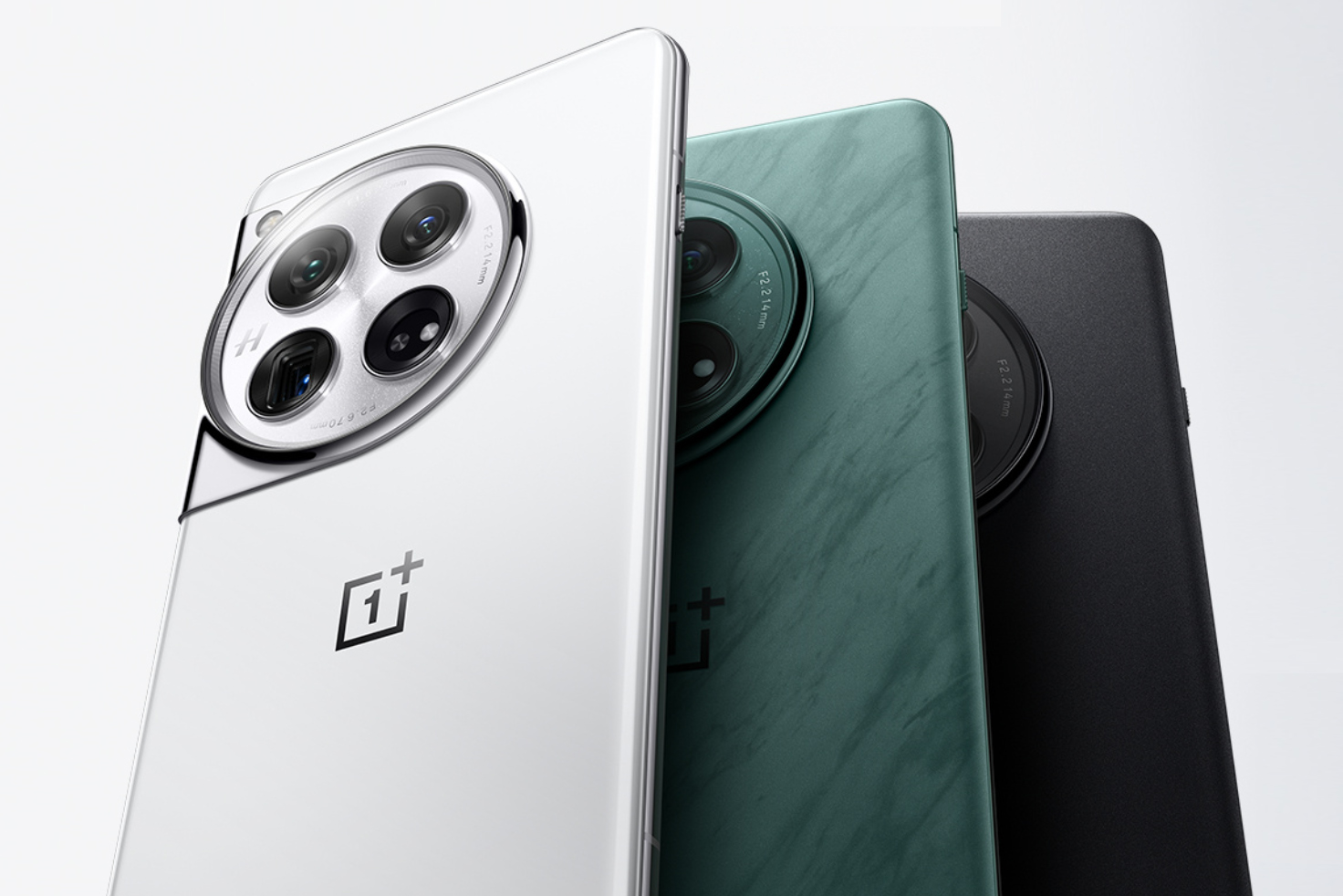 OnePlus 12 in green, silver, and black colors.