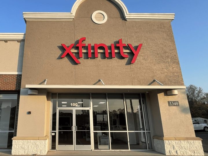 A building with the Xfinity logo on it.