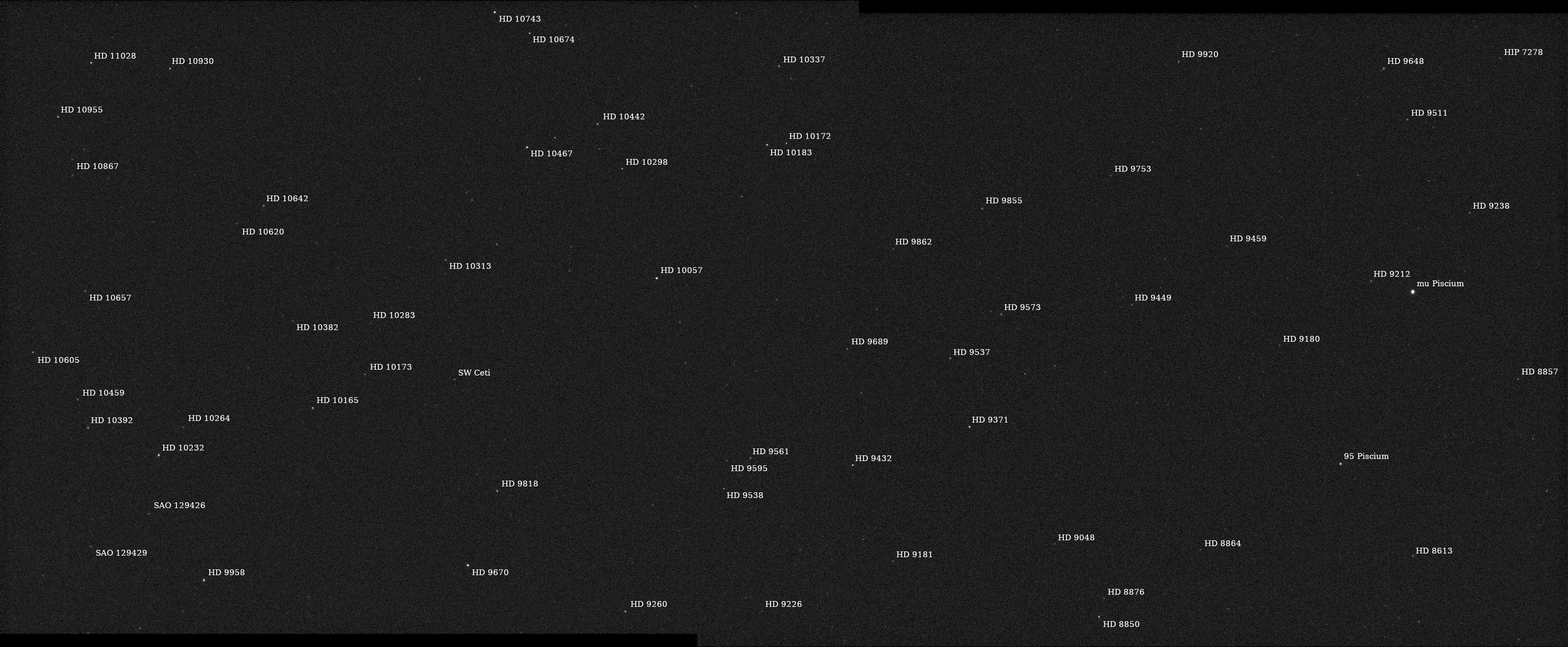 Versión anotada de la primera imagen de luz de Psique, con estrellas etiquetadas.