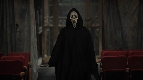 Ghostface brandishes a knife in a still from Scream VI