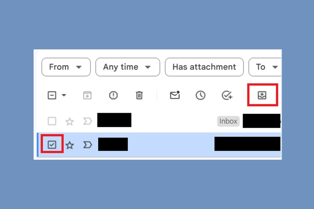 Selecting the Move to Inbox option in Gmail for web.
