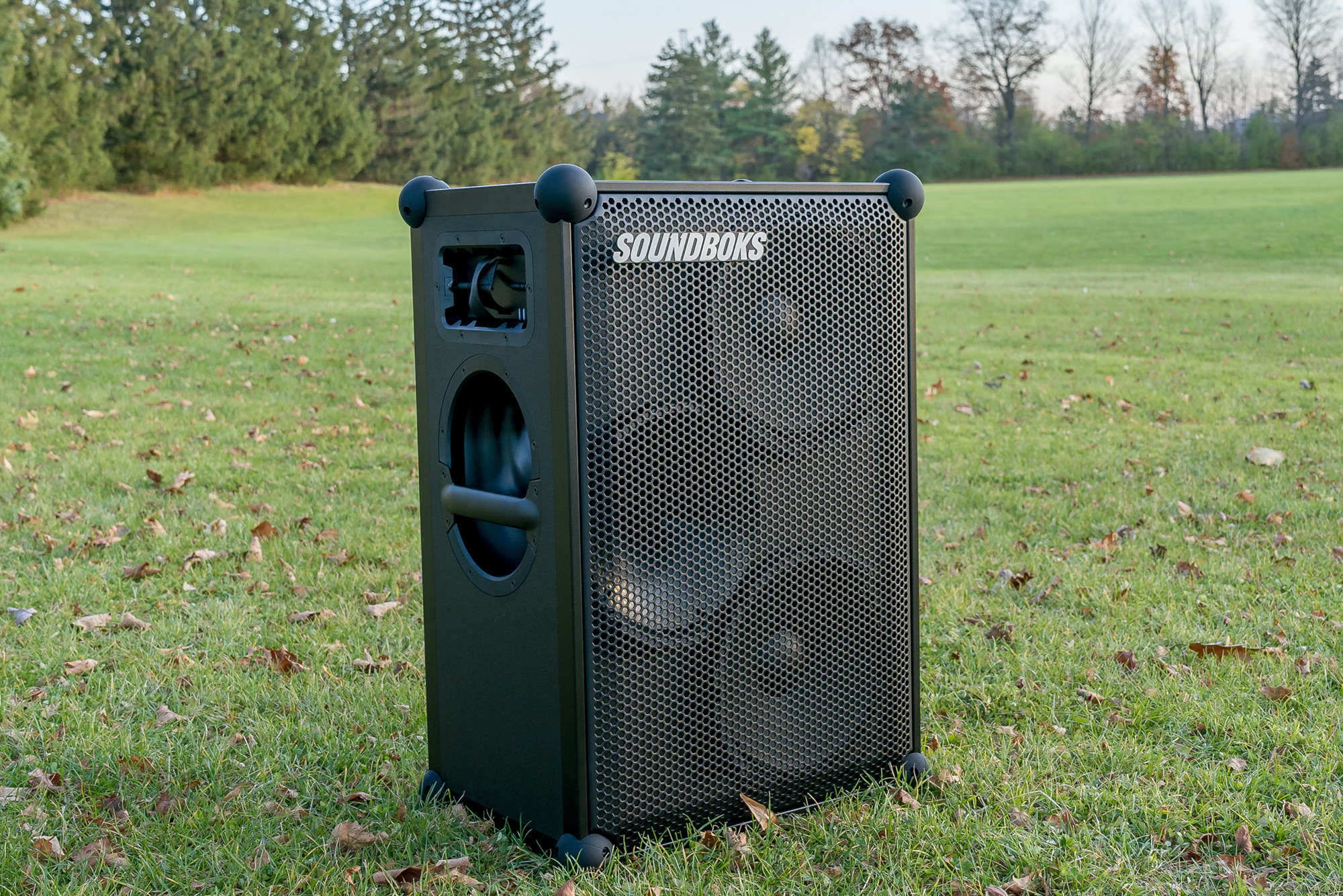 View of Soundboks 4 showing drivers and woofer.