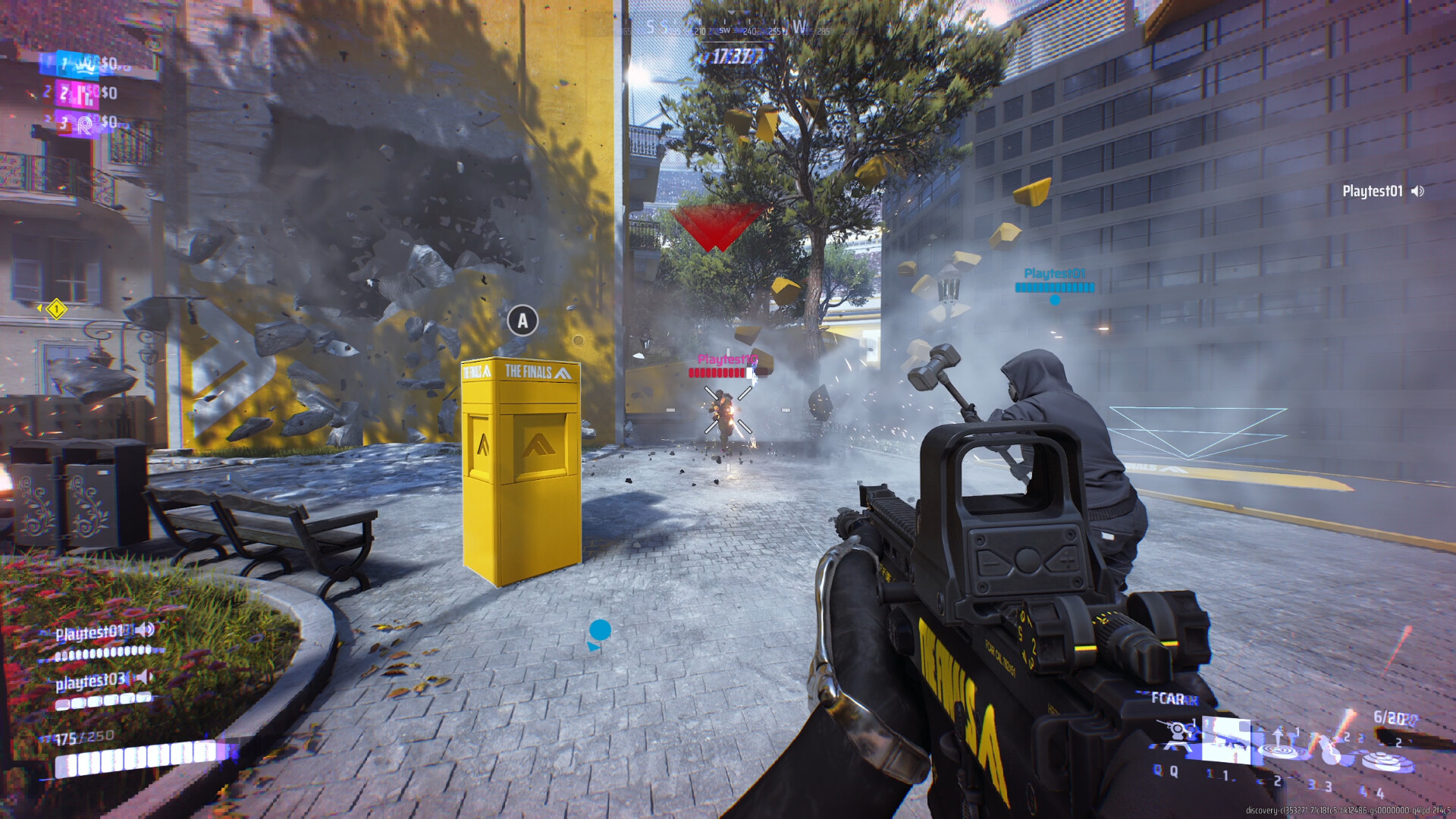 Destructive first-person shooter gameplay from The Finals.