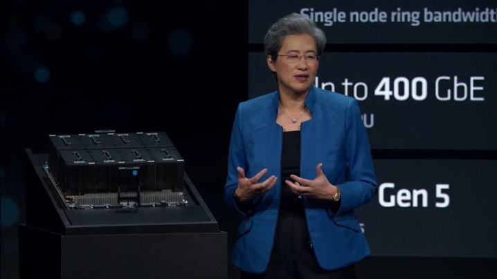 AMD's CEO presenting the MI300X AI GPU.