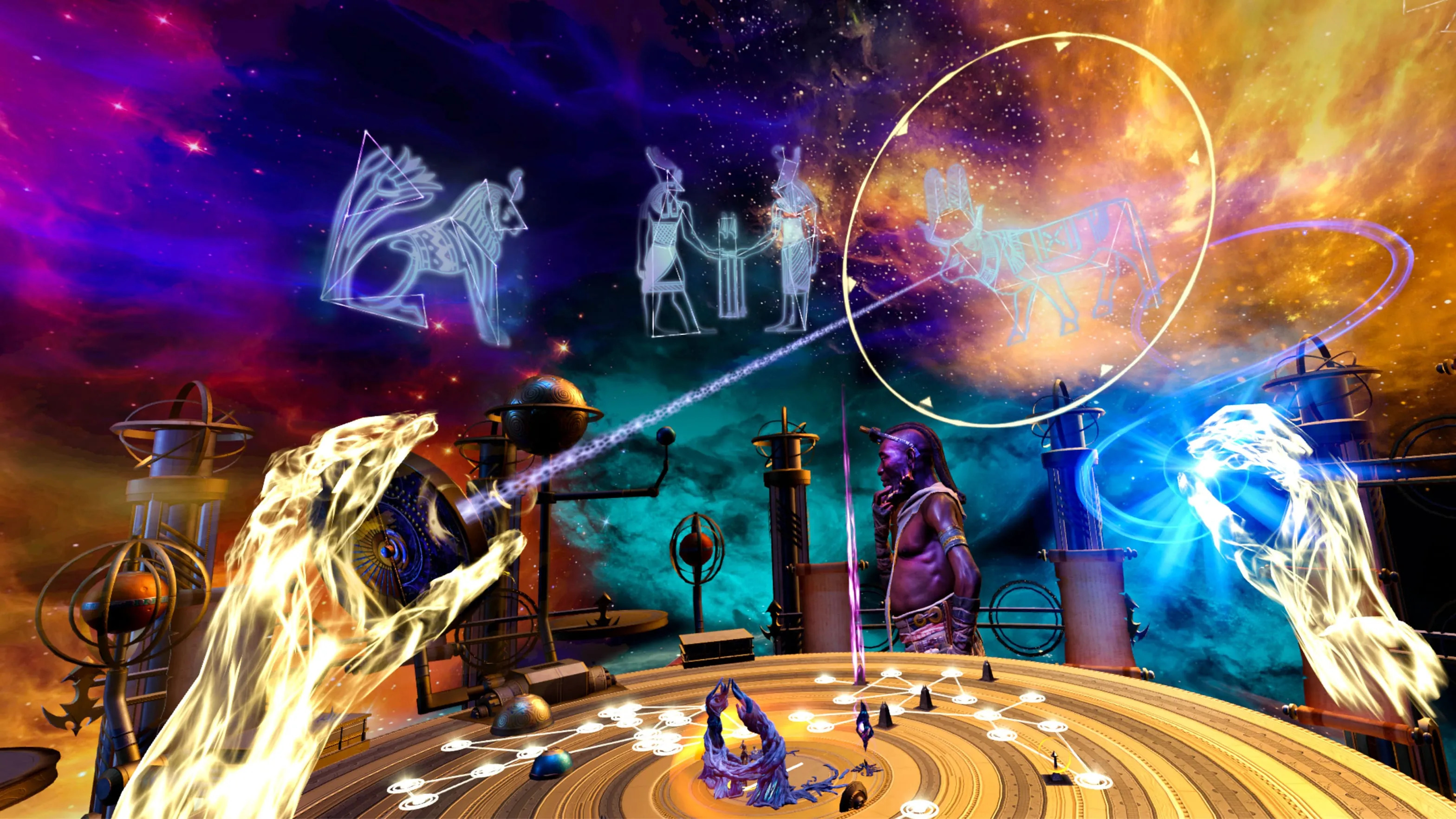 A player solves a galactic puzzle in Asgard's Wrath 2.