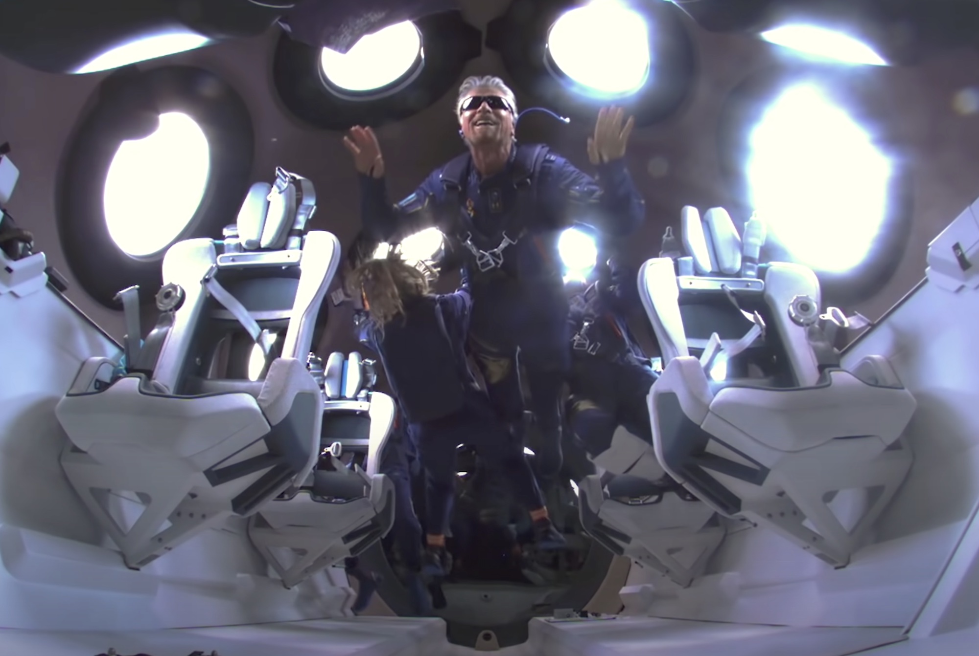 Richard Branson on a Virgin Galactic test flight in 2021.