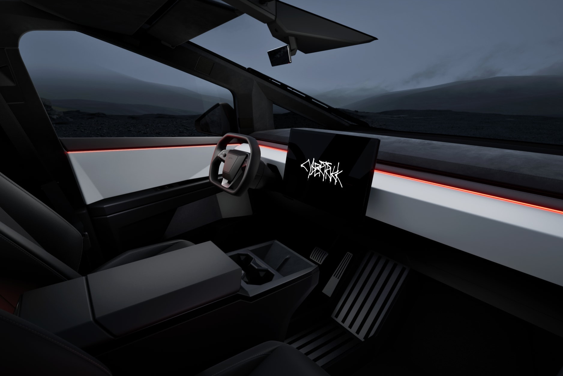 The Tesla Cybertruck sports an ultra minimalist interior.