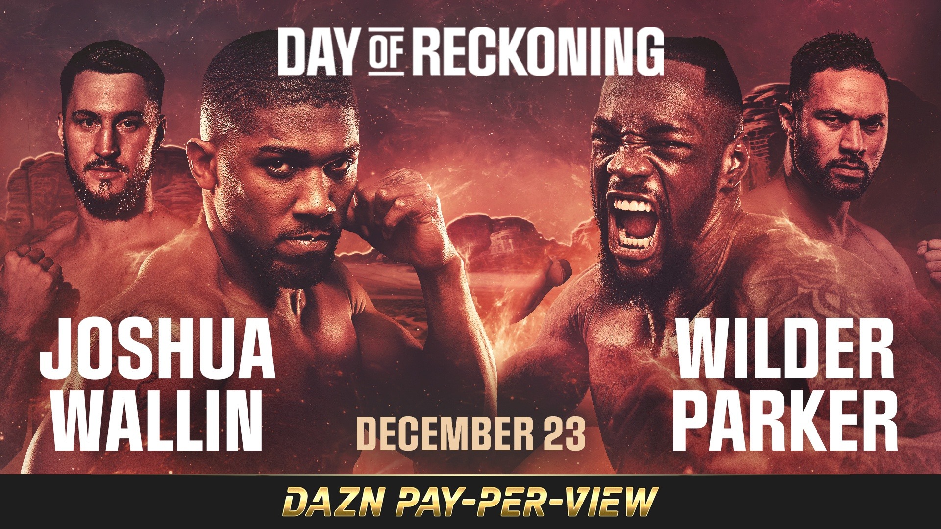 Anthony Joshua and Deontay Wilder on a Day of Reckoning promo poster.