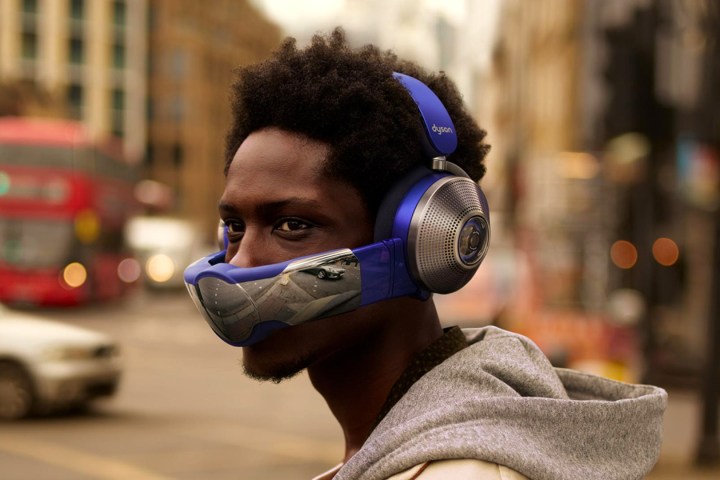 The Dyson Zone air-purifying ANC headphones on a model.