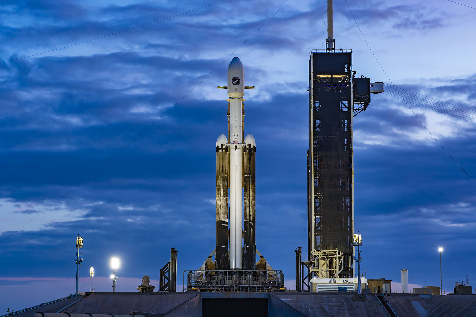 The Falcon Heavy on the launchpad in December 2023.